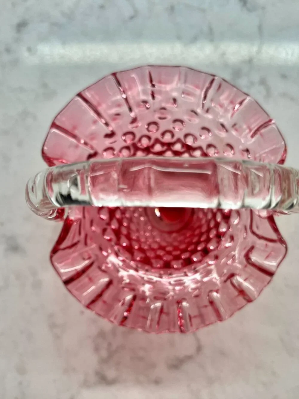 Vintage Fenton Cranberry Opalescent Hobnail Glass Basket
